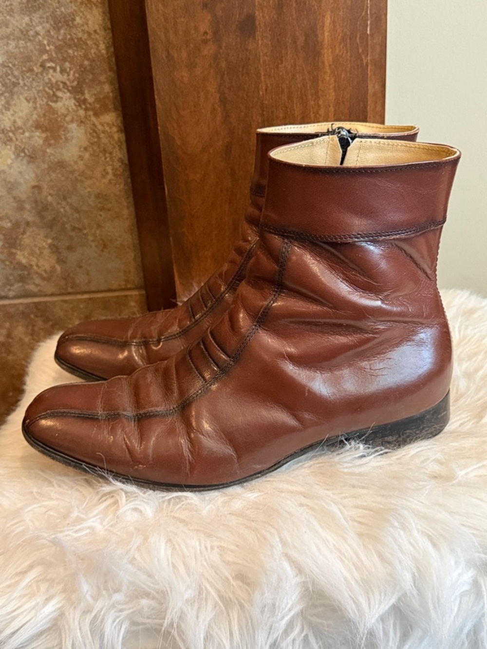 Vintage brown leather rockabilly grunge size zip ankle boots India made 9D